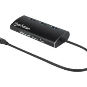 152440 Manhattan USB-C Dock/Hub with 6 Ports - Ethernet, HDMI, USB-A (x3), USB-C, Power Delivery (100W), Aluminium, Black, 3 Year Warranty